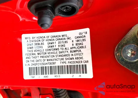 2018 Honda Civic Si from USA, damaged, VIN 2HGFC1E50JH706587